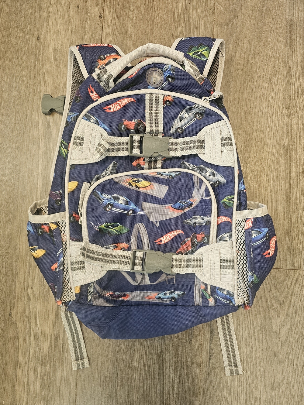 Hot Wheels Navy Blue Kids Backpack with Racecar Print